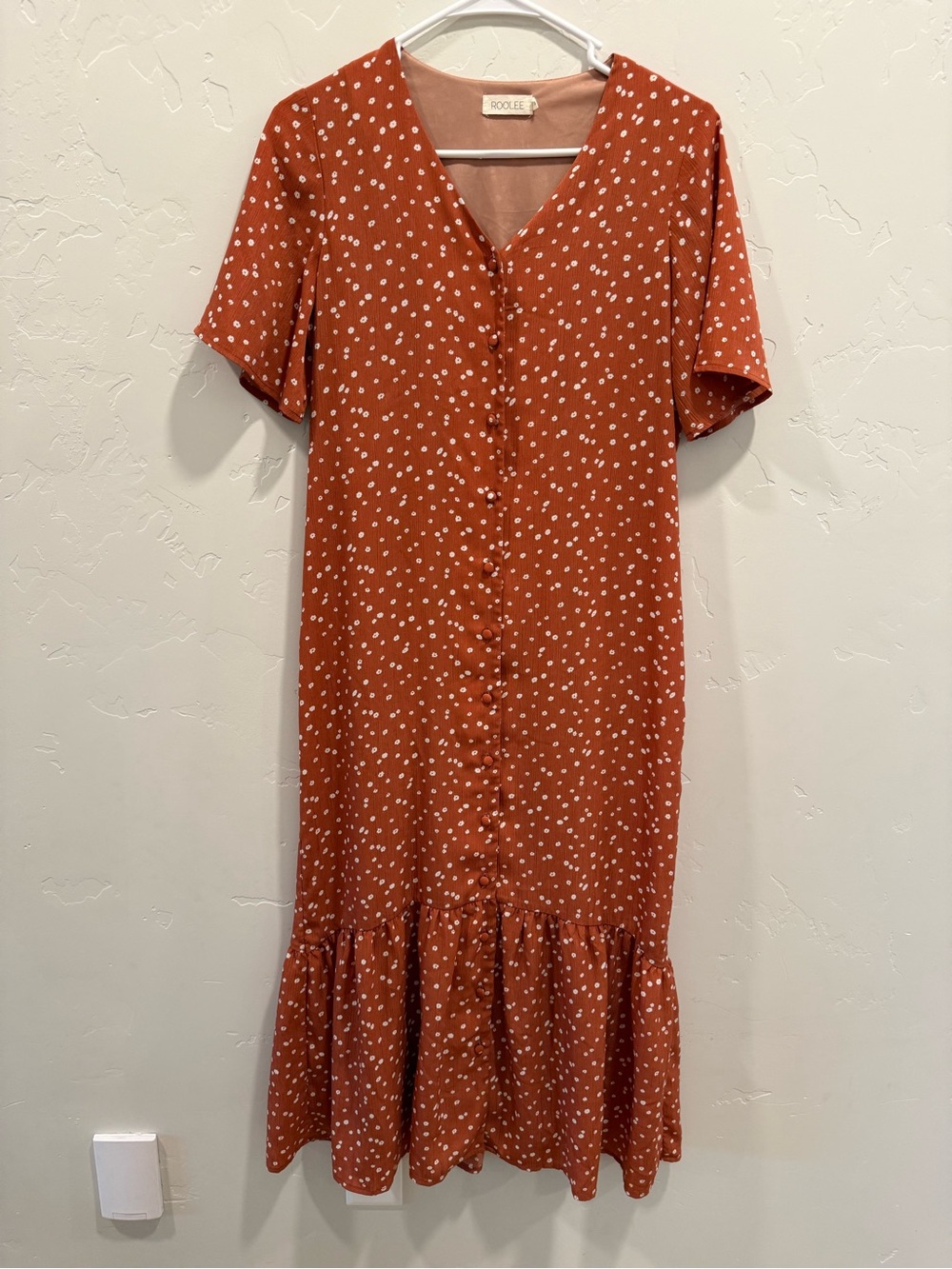 Roolee Rust Polka-Dot Button-Front Midi Dress